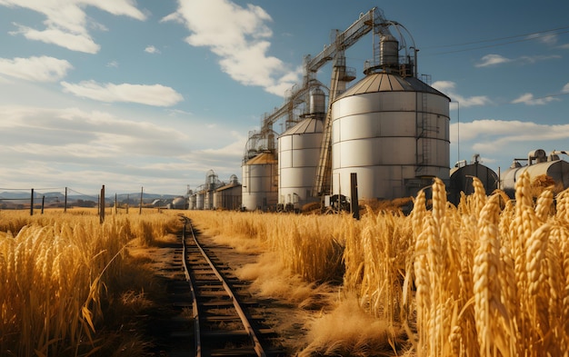 Paesaggio industriale agricolo con silos