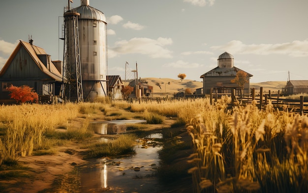 Paesaggio industriale agricolo con silos