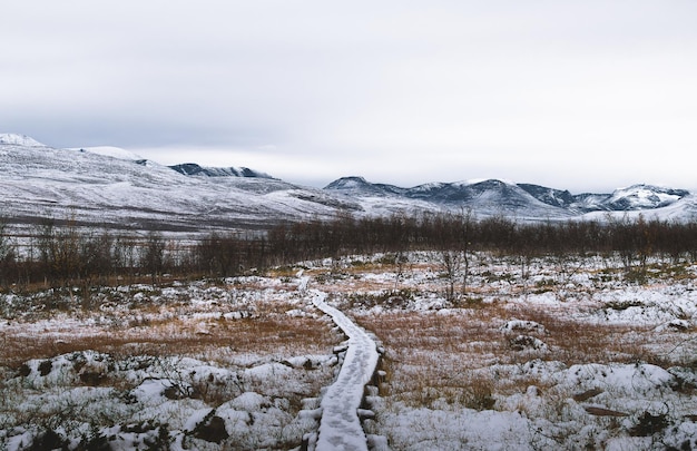 Paesaggio innevato all'intersezione dei confini di tre paesi Finlandia Svezia Norvegia