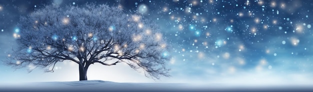 Paesaggio invernale blu di Natale foresta innevata immagine orizzontale IA generativa