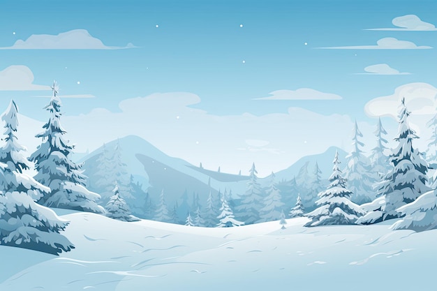 Paesaggio invernale con alberi coperti di neve Toni di luce blu sfondo natalizio IA generativa