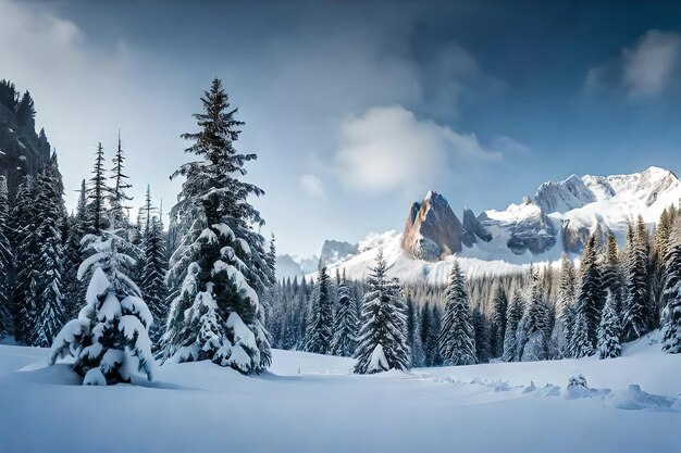 Paesaggio invernale con alberi coperti di neve