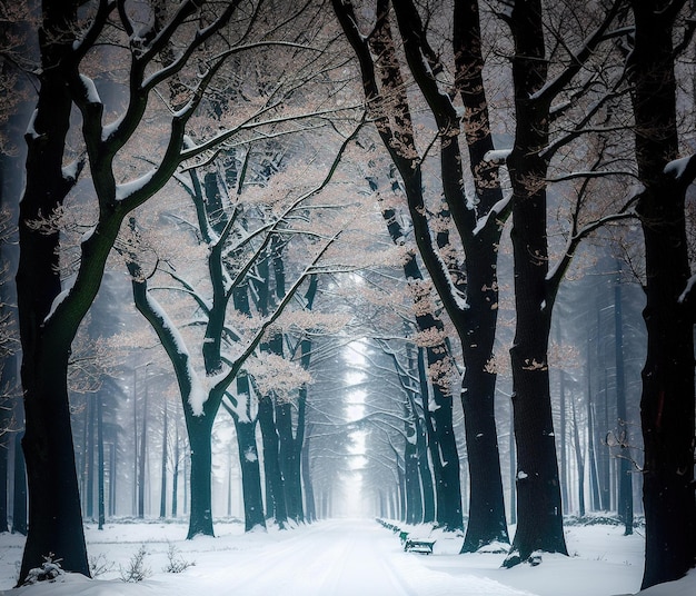 Paesaggio invernale con alberi innevati