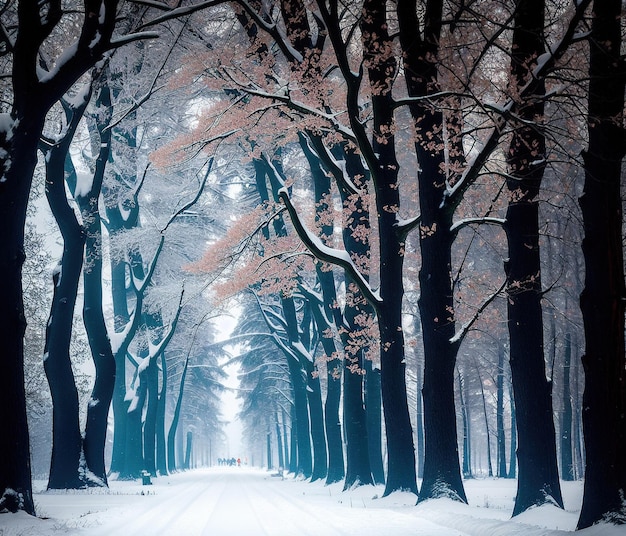 Paesaggio invernale con alberi innevati