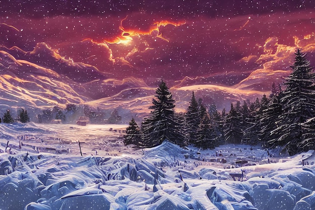 Paesaggio invernale con arte del colore della neve