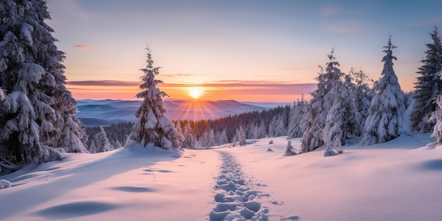 Paesaggio invernale con foresta