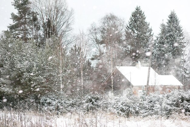 Paesaggio invernale di campi di campagna e strade nella neve