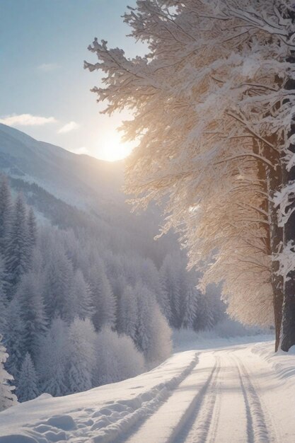 paesaggio invernale grande neve pesante sul terreno sole inverno giorno limpido ai generato sfondo