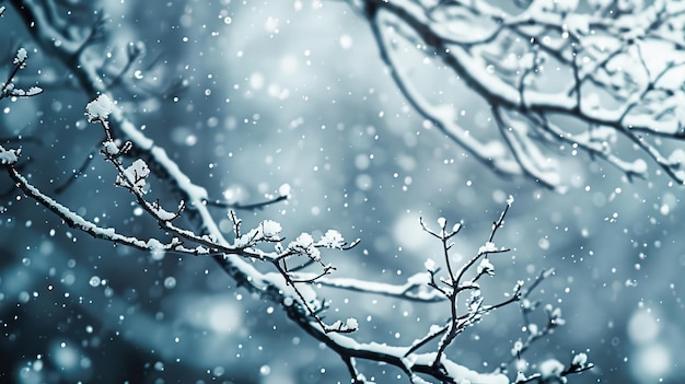 Paesaggio invernale rami di alberi neri e neve bianca poco profonda DOF