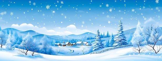 Paesaggio invernale sullo sfondo natalizio neve che cade sugli alberi nella foresta fatta con AI generativa