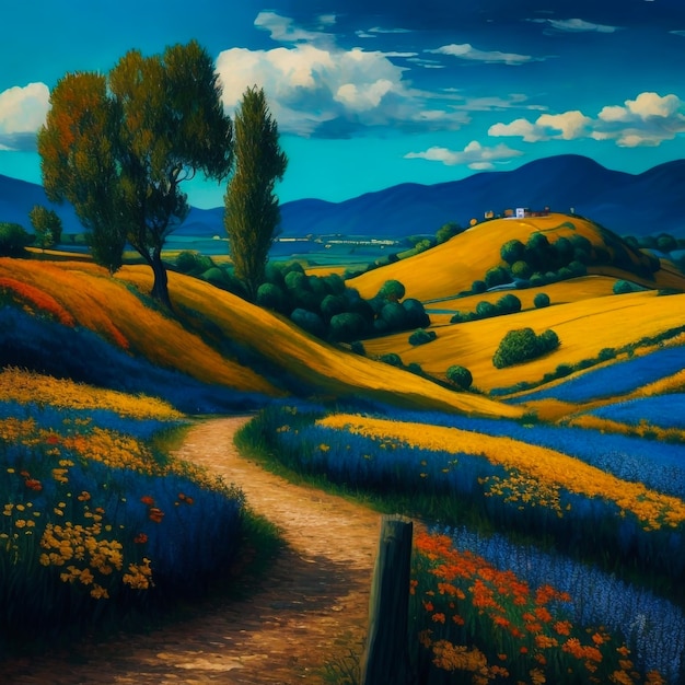 Paesaggio ispirato a Van Gogh che cattura la bellezza della natura