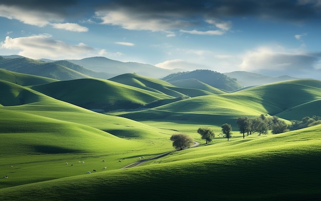 Paesaggio leggendario Prato tranquillo e colline