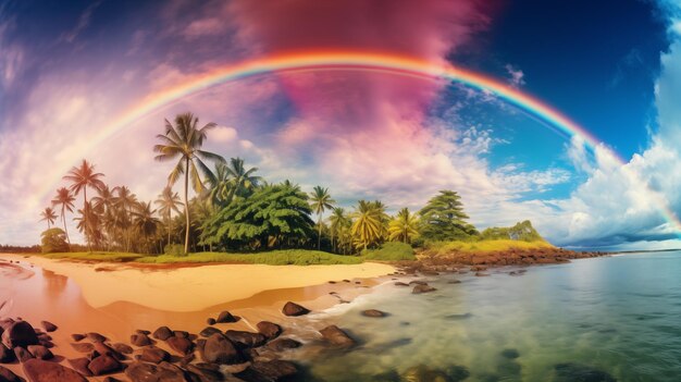 Paesaggio marino con un arcobaleno