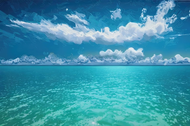 Paesaggio marino sereno con un cielo nuvoloso sullo sfondo