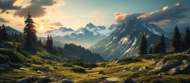 Paesaggio montano al tramonto