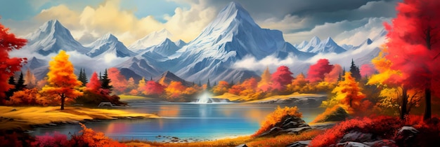 paesaggio montano con una brillante tavolozza di colori autunnali