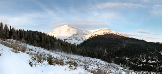 Paesaggio montano invernale all'alba