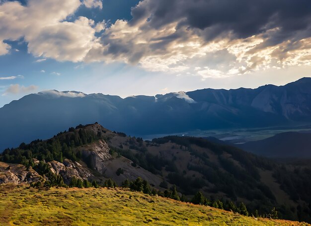 paesaggio montuoso con un cielo drammatico