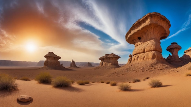 Paesaggio mozzafiato con strane formazioni rocciose nel deserto