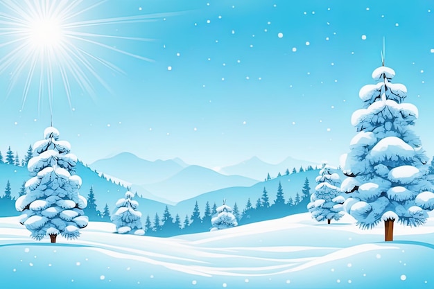 paesaggio natalizio con abeti e fiocchi di neve paesaggio invernale con neve vettore carta di capodanno