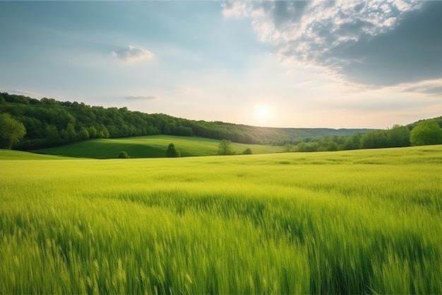 Paesaggio naturale con campo di erba verde primavera estate paesaggio