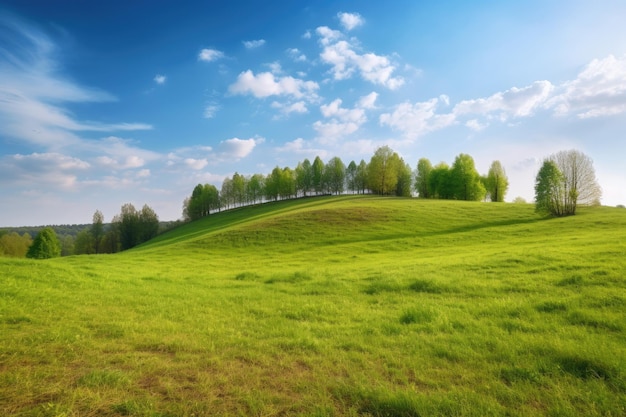 Paesaggio naturale con campo di erba verde primavera estate paesaggio