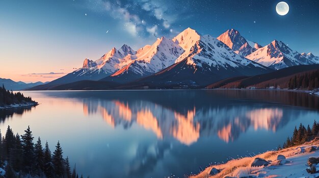 Paesaggio naturale di notte e la luna