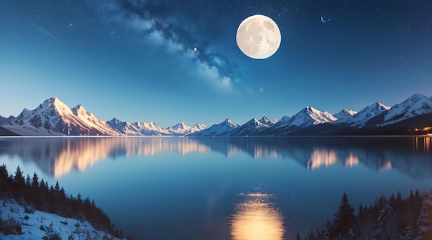 Paesaggio naturale di notte e la luna