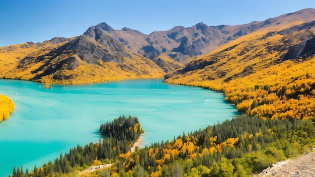 Paesaggio naturale incredibilmente bello di un lago di montagna con una superficie d'acqua scintillante turchese