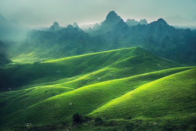 Paesaggio nella luce del mattino. IA generativa