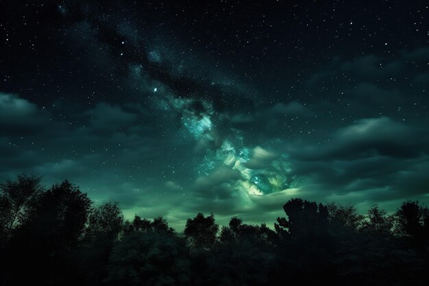 Paesaggio notturno con cielo verde