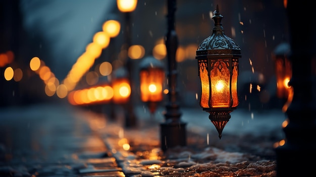 Paesaggio notturno invernale nel vicolo del parco della città