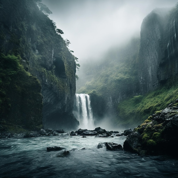 Paesaggio nuvoloso della cascata Moody