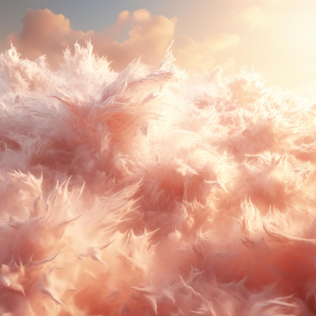Paesaggio nuvoloso rosa con un tocco di cielo blu e sole