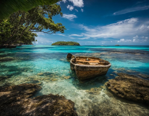 Paesaggio oceanico naturale tropicale con targa per sfondi paesaggio tropicale sorprendente Fantastico in mare per lo stile di progettazione delle vacanze Concetto di vacanze estive e vacanze di viaggio Copia spazio di testo dell'annuncio