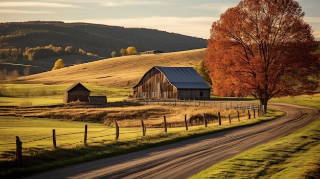 Paesaggio paesaggistico della campagna la mattina del Ringraziamento