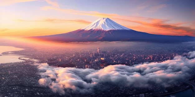 Paesaggio panoramico aereo del monte Fuji Montagna iconica e simbolica del Giappone