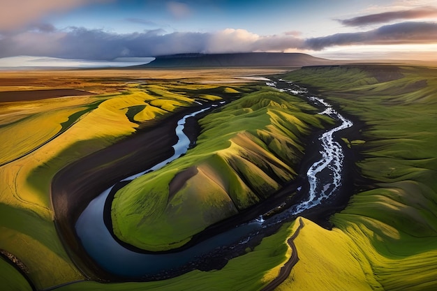 Paesaggio panoramico primaverile dell'Islanda al tramonto