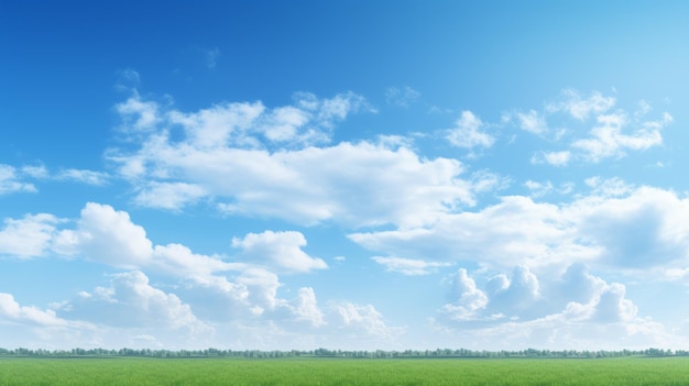 Paesaggio panoramico realistico Erba verde e cielo blu con giornata limpida