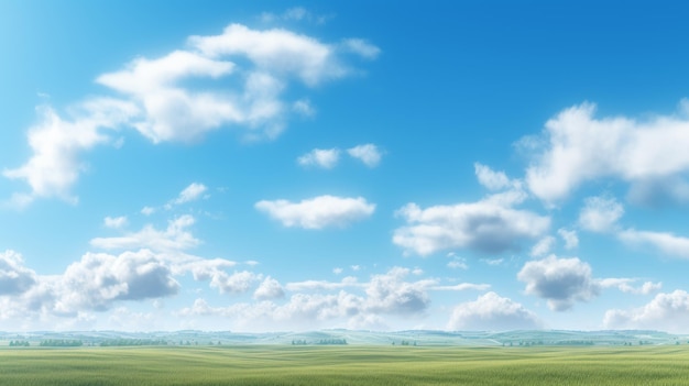 Paesaggio panoramico realistico Giorno limpido con cielo blu e erba rotolante