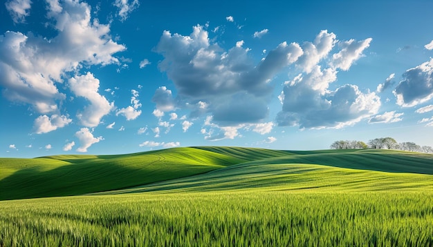 Paesaggio pastorale con colline ondulate e cielo dinamico Pittura digitale con una serena