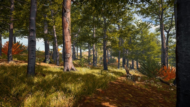 Paesaggio per illustrare gli obiettivi di sviluppo sostenibile e la protezione dell'ecosistema Un rendering 3D immersivo dell'ambiente naturale