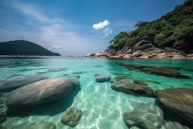 Paesaggio pittoresco Oceano e montagne a Phuket Thailandia IA generativa