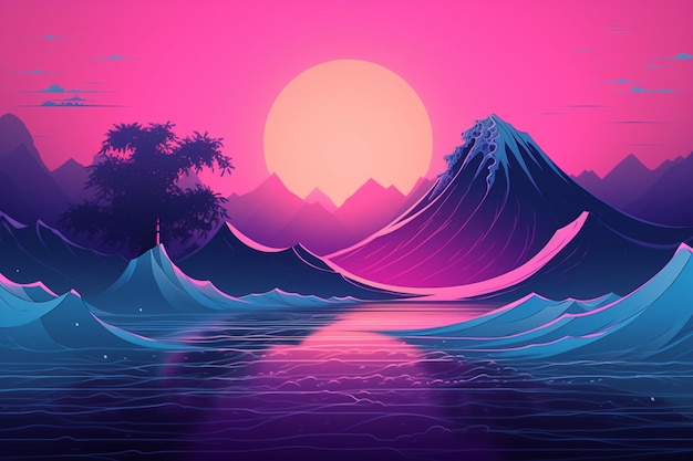 Paesaggio retrofuturistico di Vaporwave