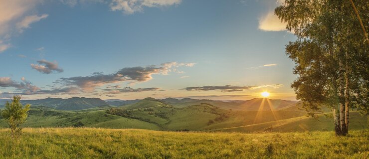 Paesaggio rurale serale il tramonto il tramonto la natura primaverile