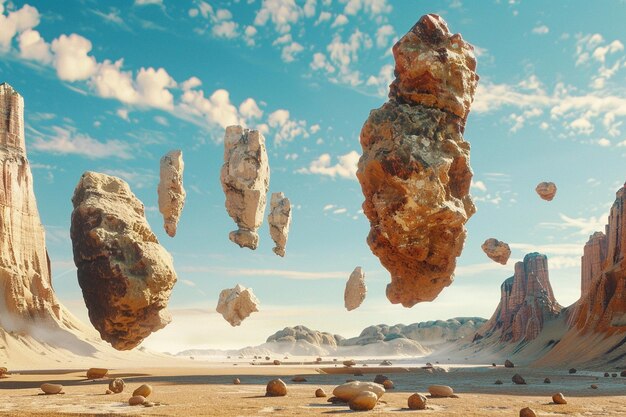 Paesaggio surreale del deserto con formato di roccia galleggiante