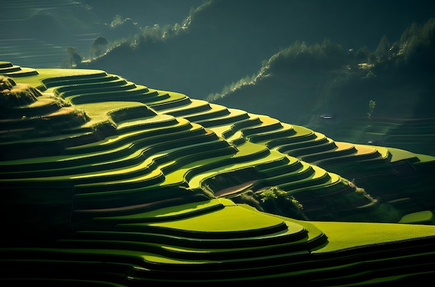 paesaggio terrazze di riso natura agricoltura bellissime colline verdeggianti o valle montagna ai generativa