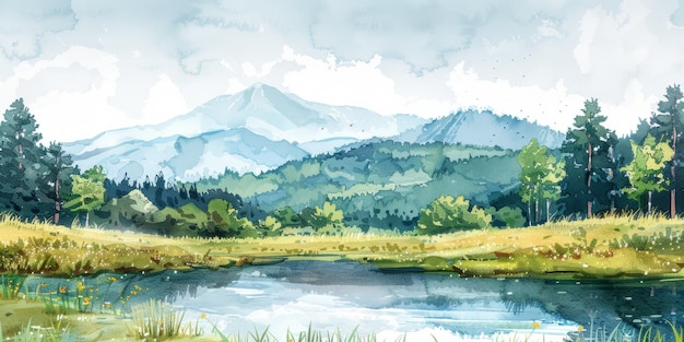 Paesaggio tranquillo di un lago di montagna con foresta lussureggiante e acqua limpida