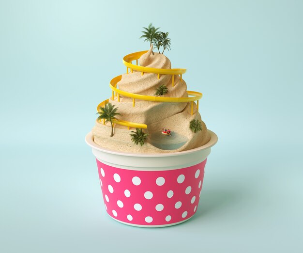 Paesaggio tropicale con cupcake