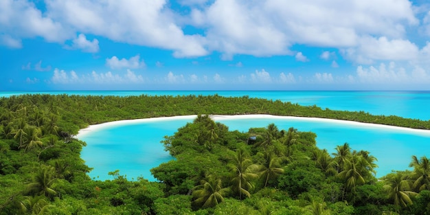 Paesaggio tropicale con palme e mare blu